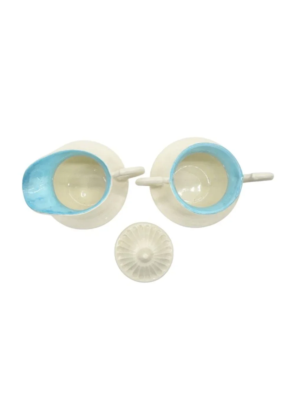 Childrens 17 Piece Ceramic Tea Set With Blue Interiors and White Exterior Design